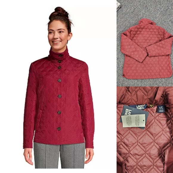 Lands' End Jackets & Blazers - Quilted Barn Jacket Lands End Packable Funnel Burgundy Large 14-16 Petite New